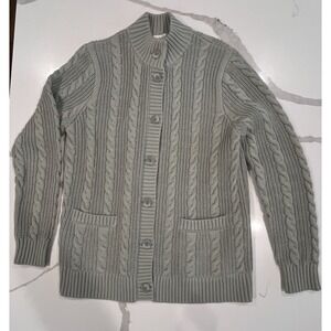 Woolovers Cotton Cardigan Size S Green Cable Knit Wool Button Up Sweater EUC‎